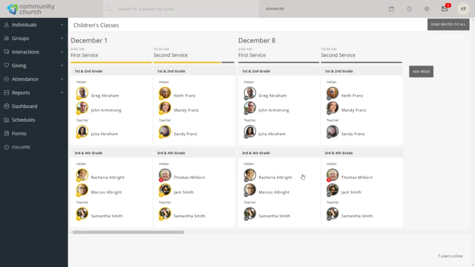 screenshot of SimpleChurch CRM